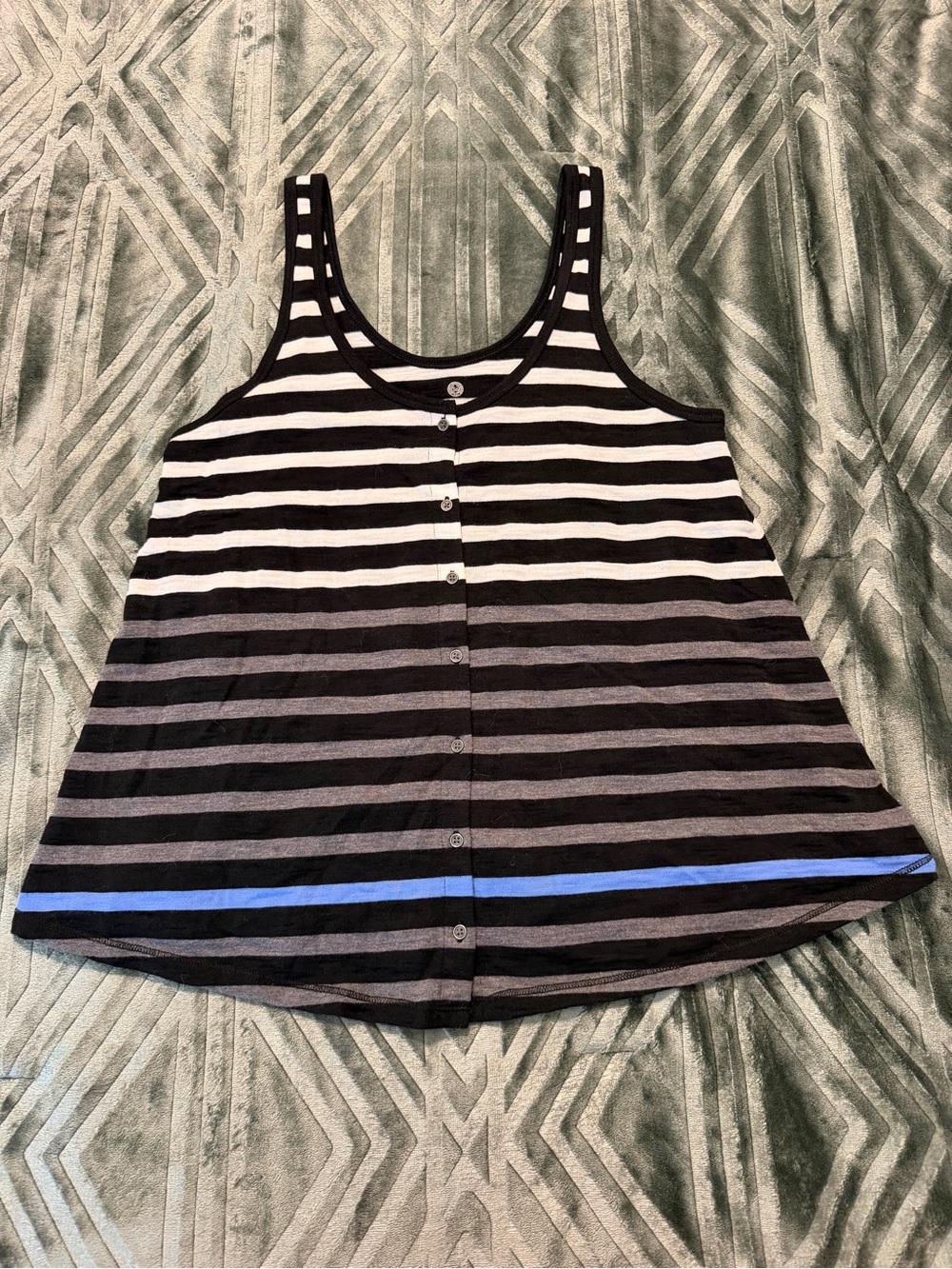 SO Black, White & Blue Striped Button-Front Tank Top